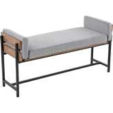 Kari 18" Bench in Black Metal, Brown Wood & Light Grey Fabric